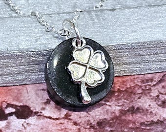 Charcoal Layering Necklace with Clover Charm