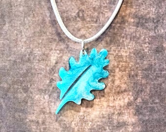 Turquoise and White Pearl Leaf Pendant