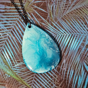 Blue Ocean Wood Teardrop Pendant