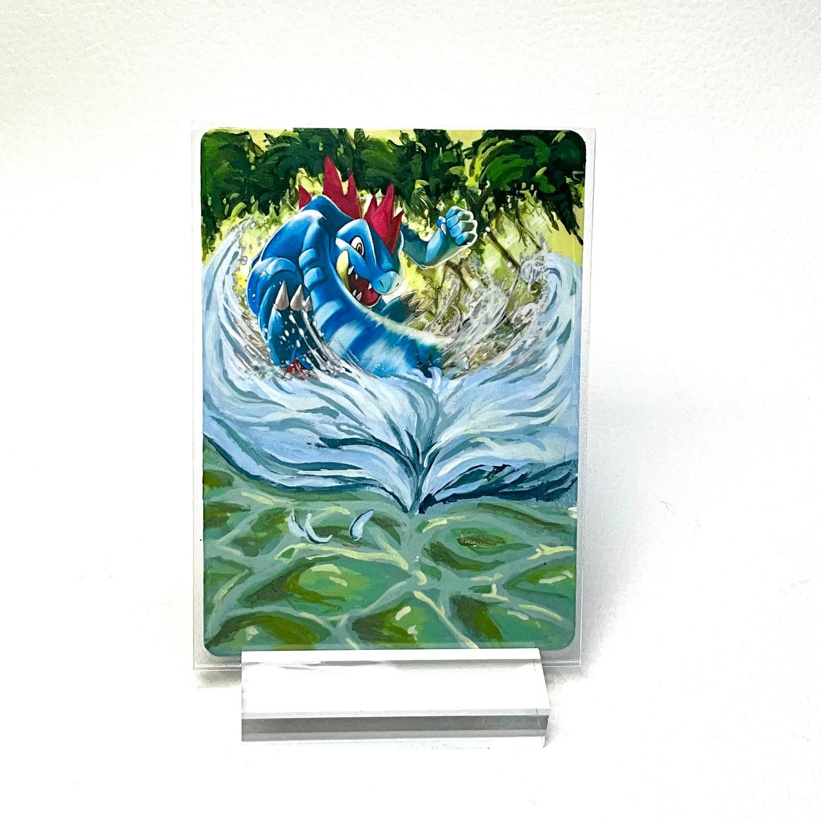 Hand Painted Pokemon Card, Extended Art Pokemon Card, Feraligatr, Pokemon Fan Art, Altered Pokemon Card, Pokemon Card Art, Pokemon Gift