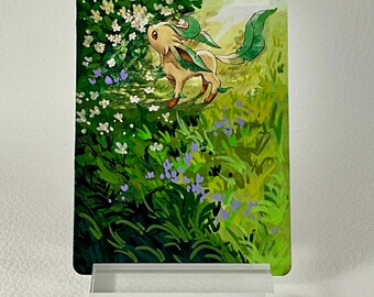 Hand Painted Pokemon Card, Extended Art Pokemon Card, Leafeon, Pokemon Fan Art, Altered Pokemon Card, Pokemon Card Art, Pokemon Gift