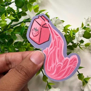 Strawberry Milk Box Waterproof Matte Vinyl Sticker - Cute Kawaii Decal, Pink Aesthetic, Durable, Perfect for Laptops & Water Bottles