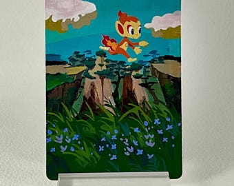 Hand Painted Pokemon Card, Extended Art Pokemon Card, Chimchar, Pokemon Fan Art, Altered Pokemon Card, Pokemon Card Art, Pokemon Gift