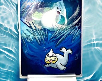 Hand-Painted Dewgong Pokemon Card, Extended Art, Fan Art Gift
