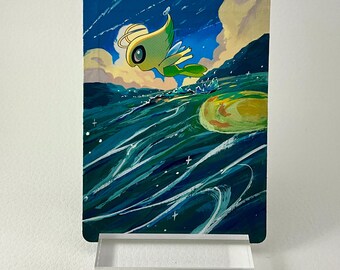 Hand Painted Pokemon Card, Extended Art Pokemon Card, Celebi, Pokemon Fan Art, Altered Pokemon Card, Pokemon Card Art, Pokemon Gift