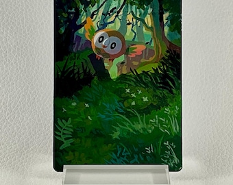 Hand Painted Pokemon Card, Extended Art Pokemon Card, Rowlet, Pokemon Fan Art, Altered Pokemon Card, Pokemon Card Art, Pokemon Gift