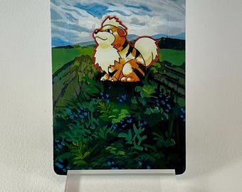 Hand Painted Pokemon Card, Extended Art Pokemon Card, Growlithe, Pokemon Fan Art, Altered Pokemon Card, Pokemon Card Art, Pokemon Gift
