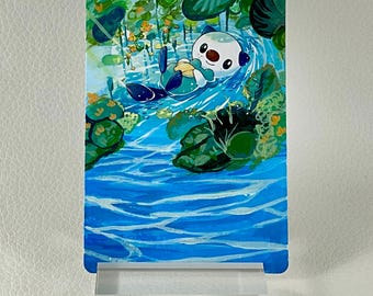 Hand Painted Pokemon Card, Extended Art Pokemon Card, Oshawott, Pokemon Fan Art, Altered Pokemon Card, Pokemon Card Art, Pokemon Gift