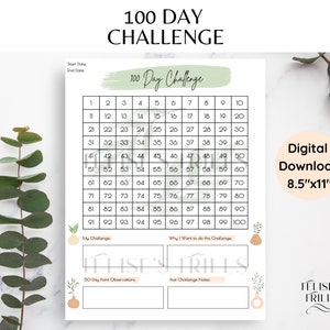 100 Day Challenge Goal Tracker Printable Digital Template