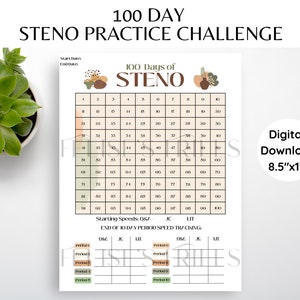 100 Day Steno Practice Challenge Tracker | Court Reporting Student Practice Sheet | Steno Student Planner