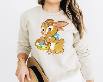 Retro Easter Bunny Sweatshirt – Vintage Floral Cottagecore Spring Tee