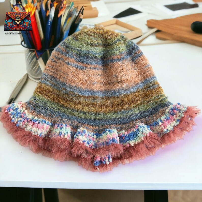 Fluffy Bucket Hat, Winter Bucket Hat, Hand Knitted Bucket Hat, Warm
