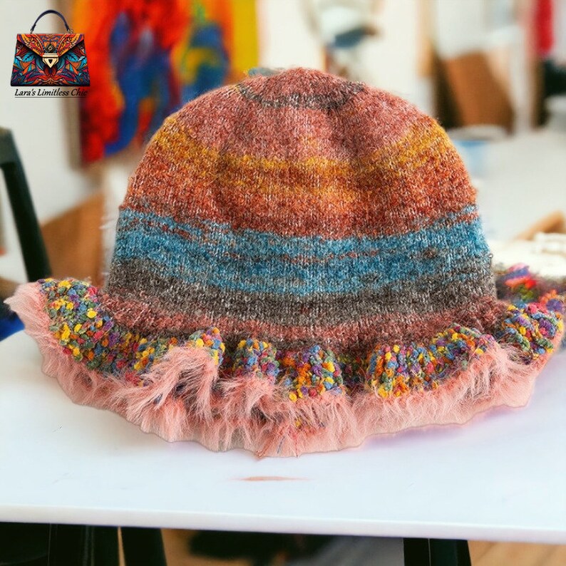 Fluffy Bucket Hat, Winter Bucket Hat, Hand Knitted Bucket Hat, Warm