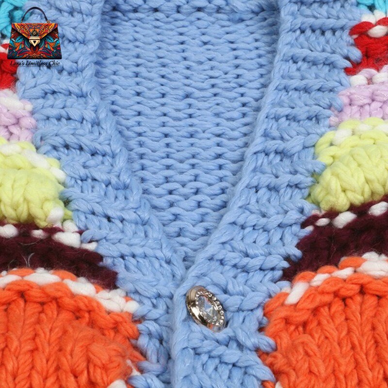 Rainbow Cardigan, Colourful Knitted Cardigan, Multicolour Jumper, Thick