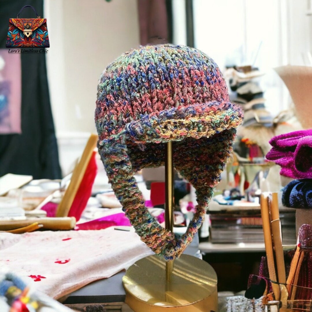 Hand Knitted Winter Hat Rainbow Hat Ear Covering Hat Etsy