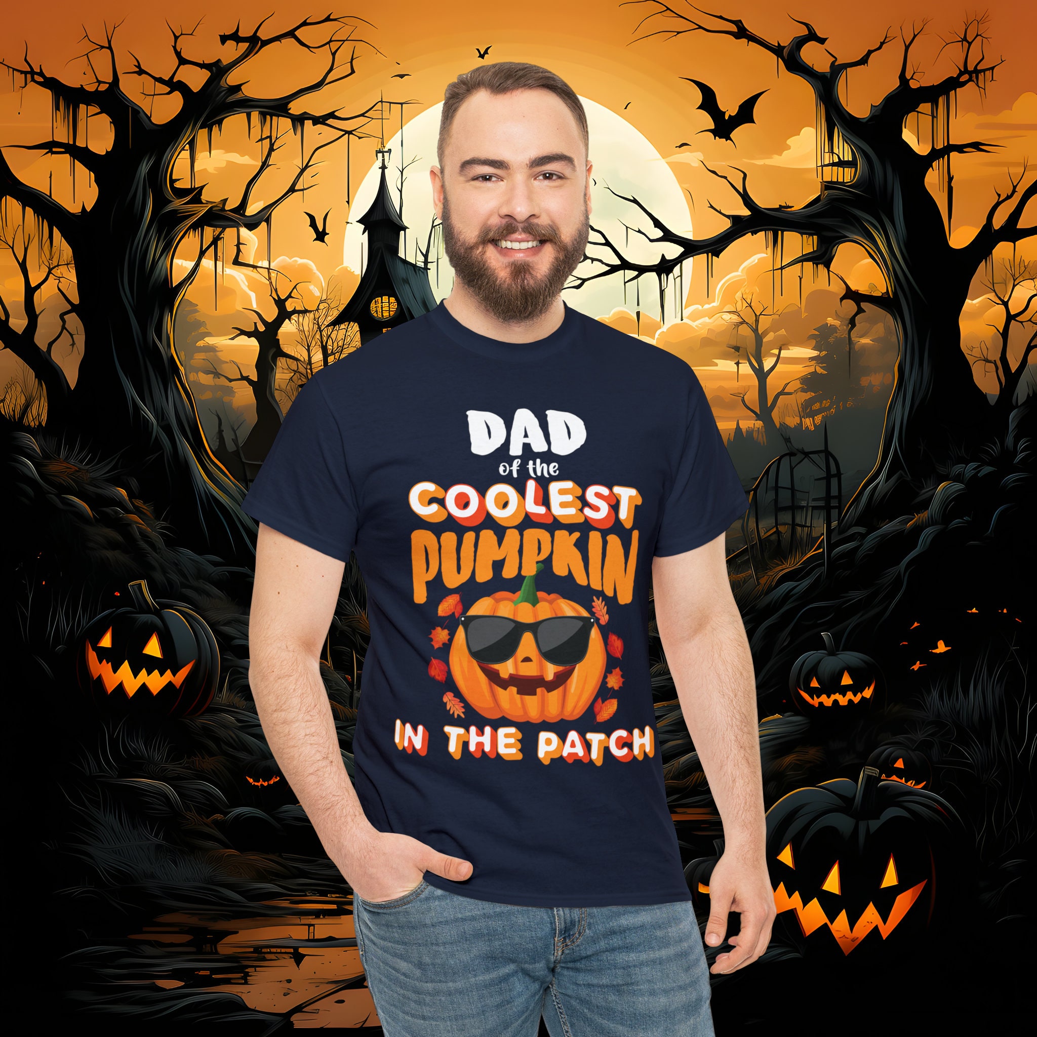 Discover Dad of The Coolest Pumpkin Tee | Family Tee | Halloween Dad | Pumpkin Patch | Spooky Halloween | Halloween | Unisex Heavy Cotton Tee
