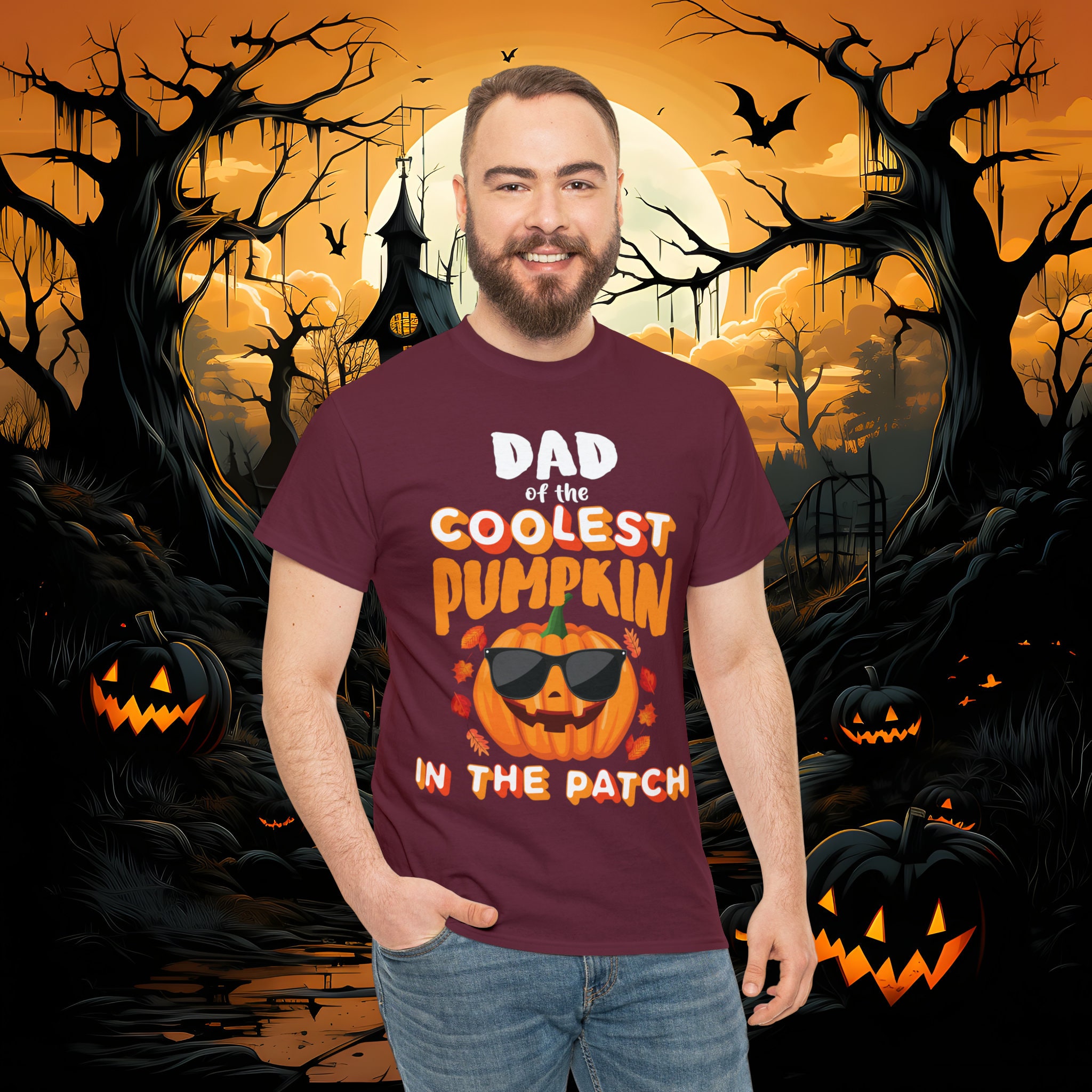 Discover Dad of The Coolest Pumpkin Tee | Family Tee | Halloween Dad | Pumpkin Patch | Spooky Halloween | Halloween | Unisex Heavy Cotton Tee