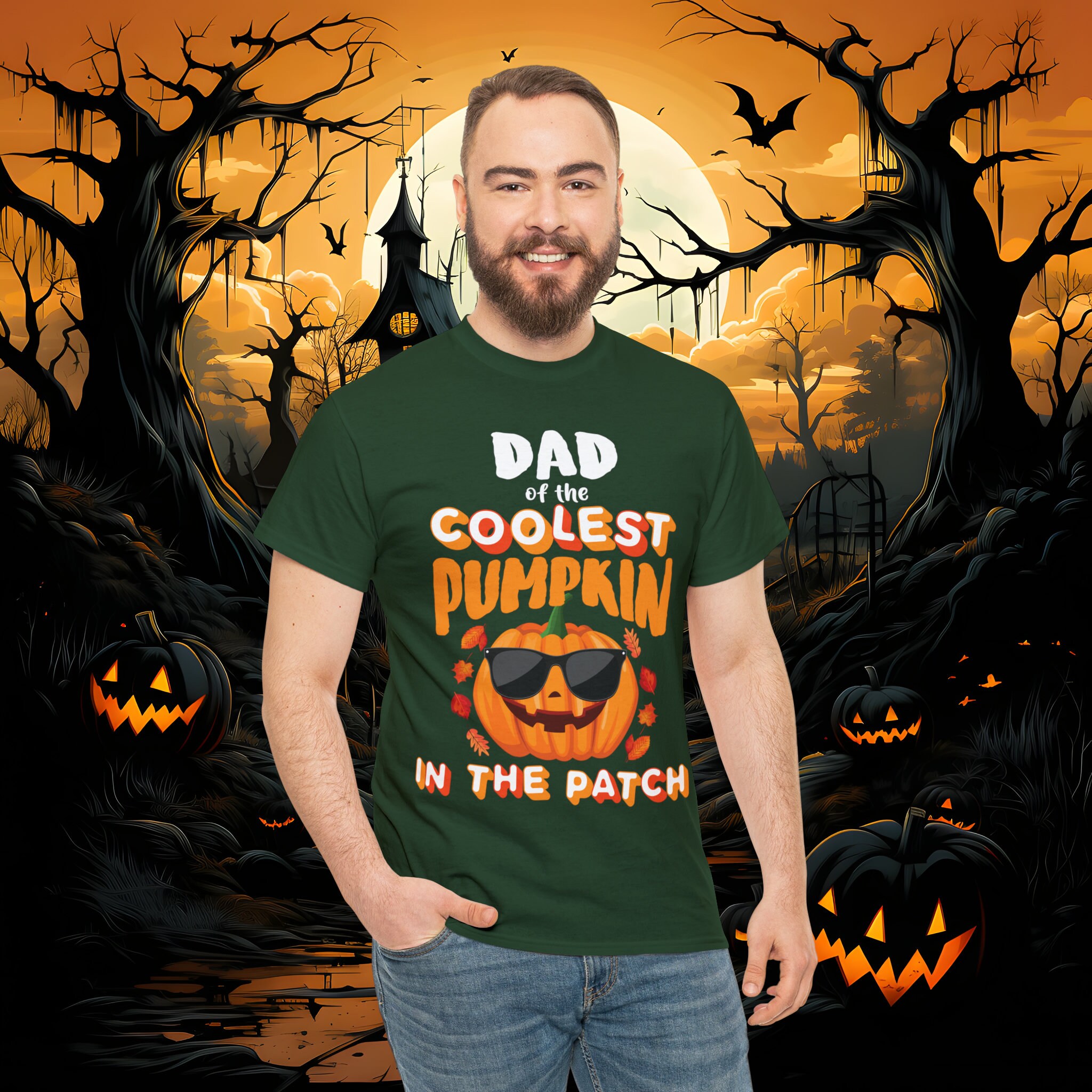 Discover Dad of The Coolest Pumpkin Tee | Family Tee | Halloween Dad | Pumpkin Patch | Spooky Halloween | Halloween | Unisex Heavy Cotton Tee