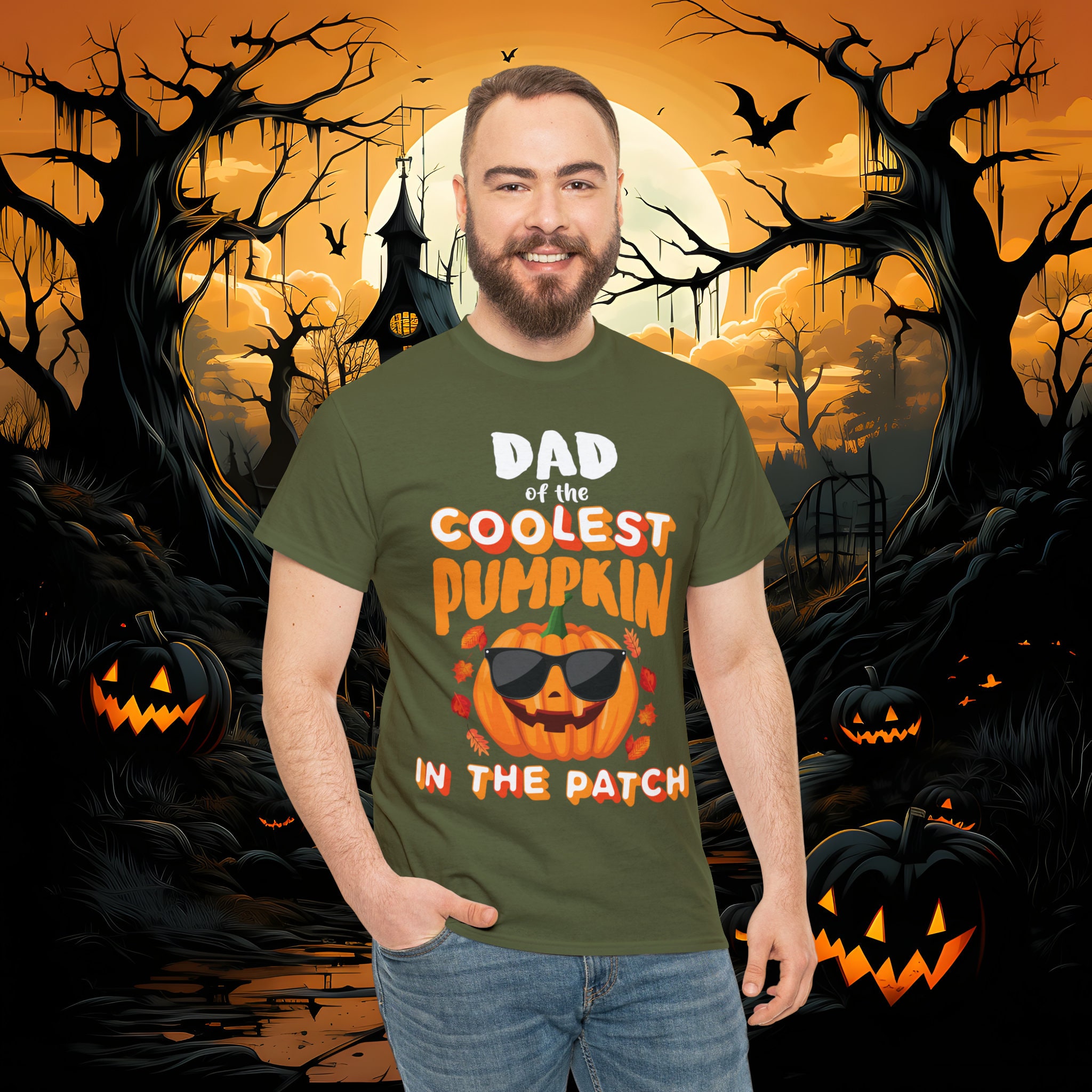 Discover Dad of The Coolest Pumpkin Tee | Family Tee | Halloween Dad | Pumpkin Patch | Spooky Halloween | Halloween | Unisex Heavy Cotton Tee