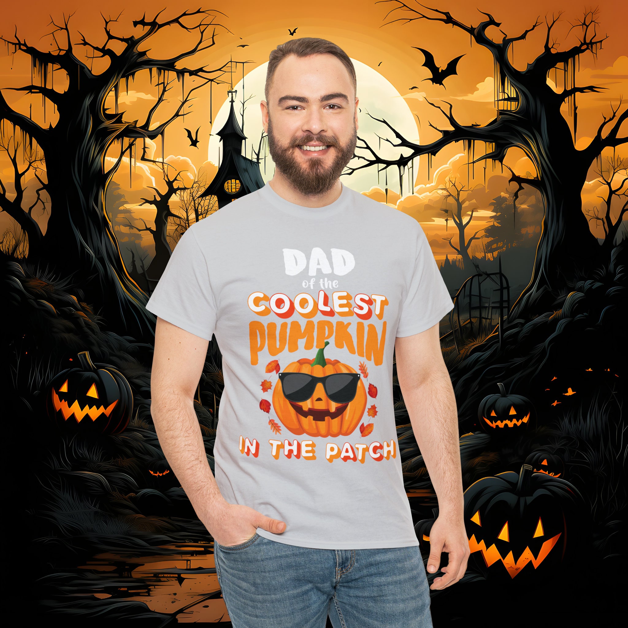 Discover Dad of The Coolest Pumpkin Tee | Family Tee | Halloween Dad | Pumpkin Patch | Spooky Halloween | Halloween | Unisex Heavy Cotton Tee