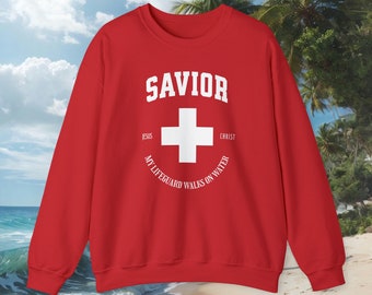 Christian sweater unisex top faith religious apparel jesus sweatshirt bible gift church worship present bible verse pullover God lifeguard