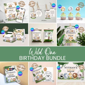 Wild One Safari Geburtstag Dekoration Bundle: Party Bedürfnisse Canva Vorlage (Digitaler Download)