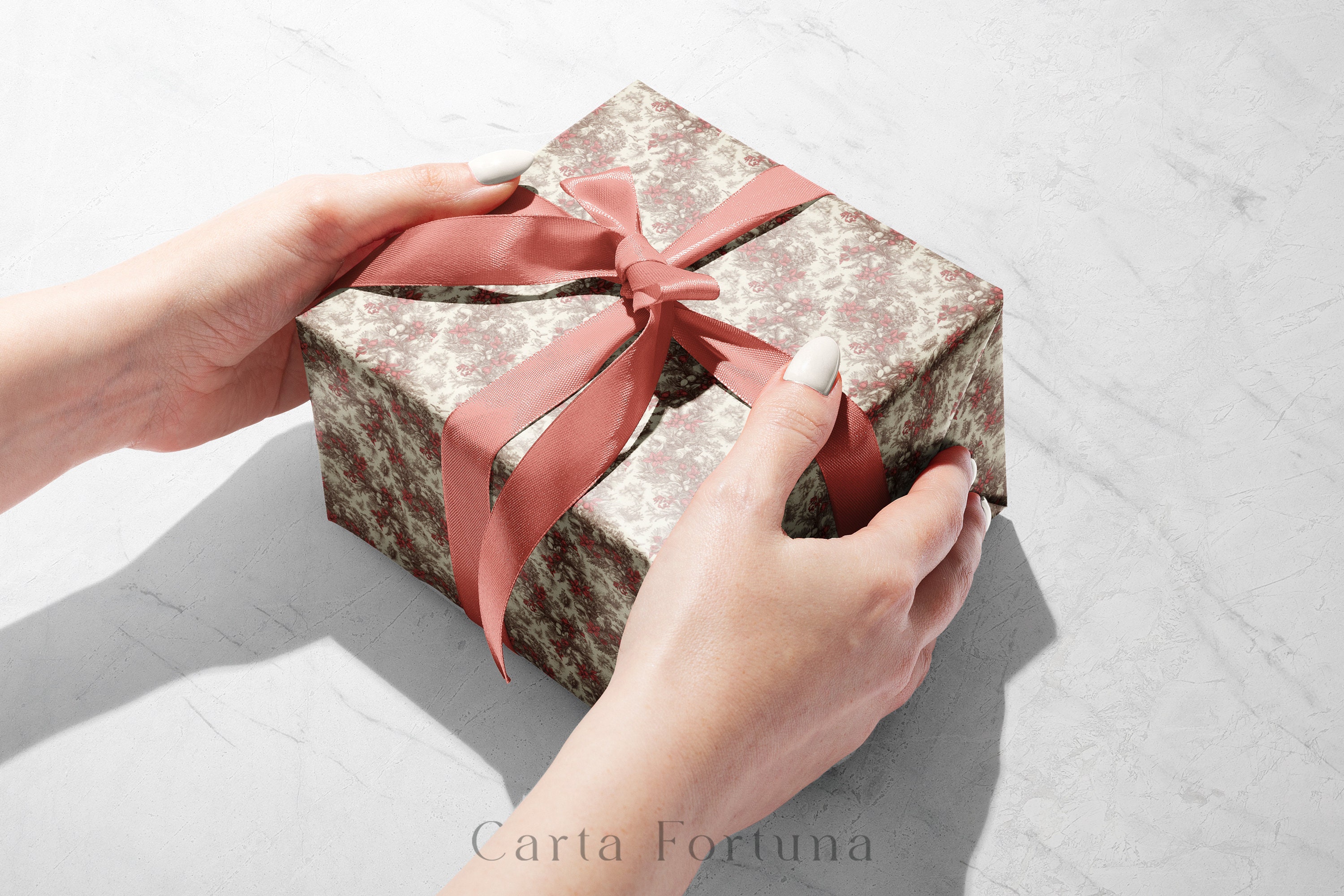 Christmas Garland Toile Wrapping Paper, Christmas Red Chinoiserie, Cute