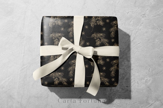 Black Christmas Wrapping Paper, Black and Gold Wrapping Paper