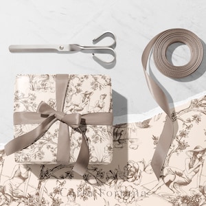 Chinoiserie Paper, Best Friends Gift for Her Wrapping Paper, Wrapping Paper Roll, Neutral Brown Feminine Toile, Cute Preppy BFF Gift Wrap