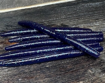 5” Stick Worm ( Junebug / Blue Flake ) Largemouth & Smallmouth Bass Bait Soft Plastic Bait
