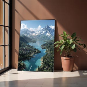 Lake Placid Landscape Art, Realistic Aerial Scene, Beautiful New York Poster