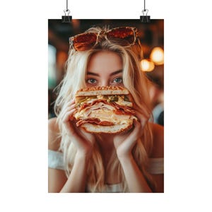 American Cuisine Wall Art | Sandwich Food Photography Print | Blonde Girl Kitchen Decor | Dining Room Poster | Restaurant Wall Decor