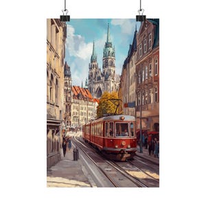 Munich Railway Art Print, Bavarian City Train Poster, European Architecture Wall Decor, German Cityscape