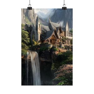 Rivendell Fantasy Landscape Print - Elrond&#39;s Elven Sanctuary - Tolkien Inspired Art