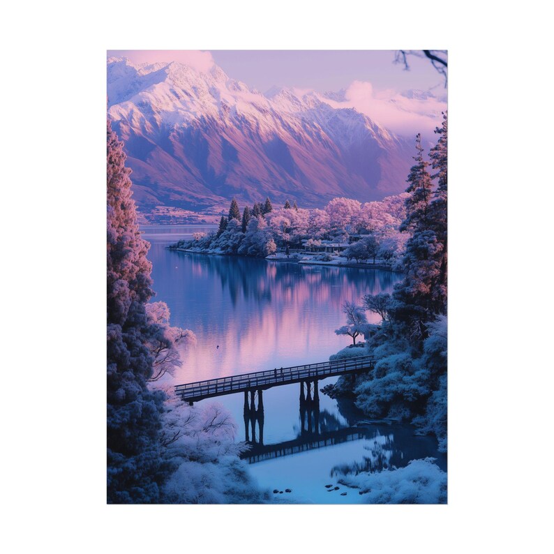 Queenstown New Zealand Winter Landscape Art, Snow Mountain Skiing