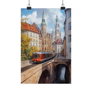 Munich City Train Art Print, Bavarian Railway Poster, German Urban Landscape, European Architecture Decor