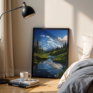 Décoration murale du parc national du Mont Rainier, paysage américain réaliste, art journée ensoleillée, impression nature USA