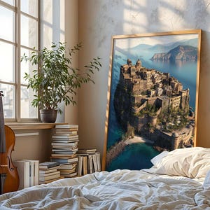 Italy&#39;s Castello Aragonese Art, Wall Decor, High Angle Castle Shot, Historical Print, Travel Home Gift