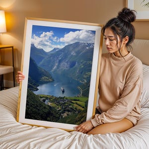 Norway Geiranger Wall Art, High Angle Landscape Photo, Travel Gift, Modern Home Decor