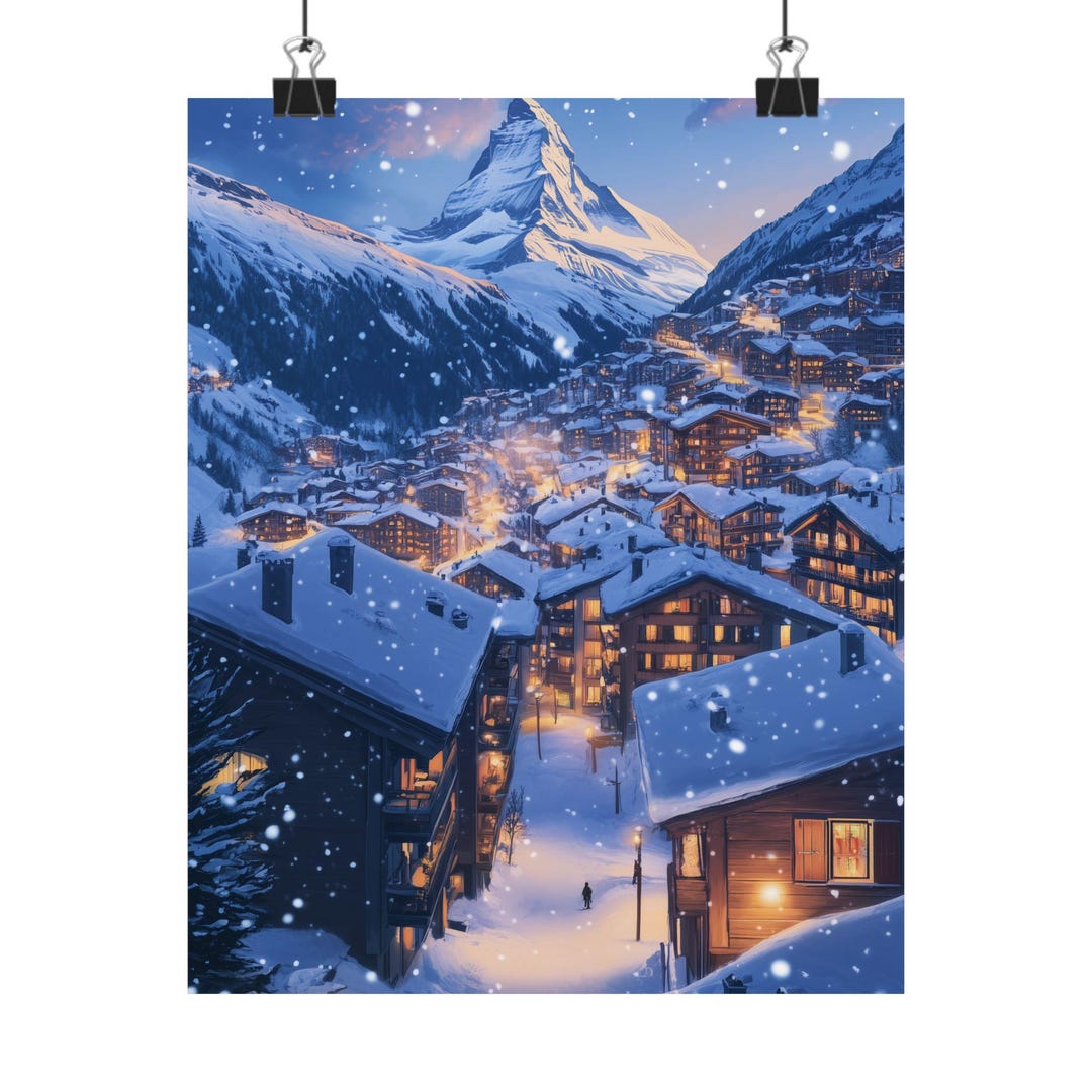 Zermatt Switzerland Ski Resort Winter Matte Poster, Mountain View Wall ...