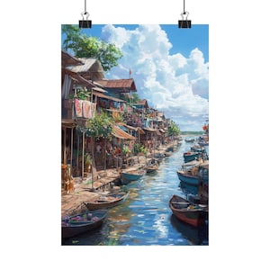 Cambodia Wall Art, Mekong River Print, Realistic Asian Landscape, Southeast Asia Decor, Tropical River Scenery