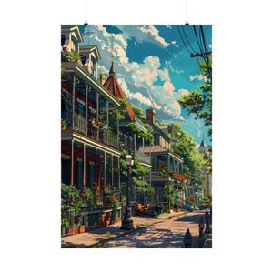 Plakat Vintage New Orleans French Quarter, Dekoracja imprezowa, Wydruk sztuki ściennej, Sztuka Louisiana USA, Czas imprezy
