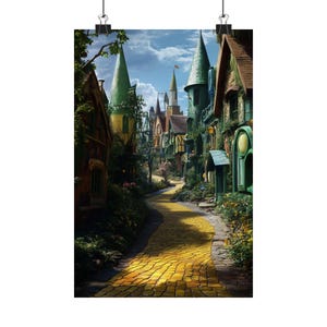 Emerald City Medieval Alleyway Wall Art - Wizard of Oz Fantasy Green Architecture Print