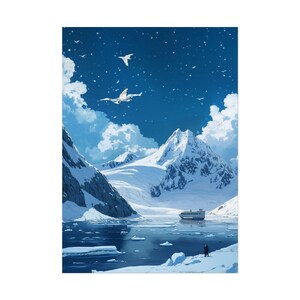 Impresión de maravillas invernales en la Antártida, póster con vista panorámica, arte de majestuosidad congelada, decoración de la Antártida