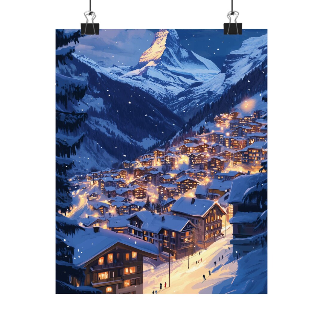 Winter Mountain View Matte Poster of Zermatt Switzerland Ski Resorts ...