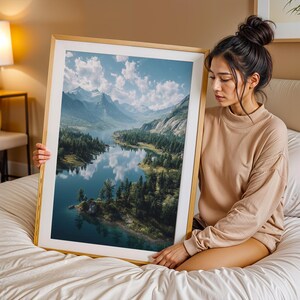 Lake Placid Wall Art, High Angle Scenic Print, Adirondack Mountains Decor