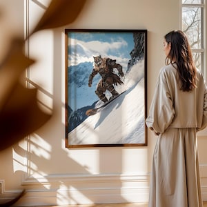 Aztec Warrior Snowboarding Art | Mexico Mountain Print | Fantasy Wall Decor | Fusion Art
