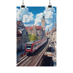 Bavarian Train Wall Art, Munich City Railway Print, European Architecture Poster, German Travel Decor