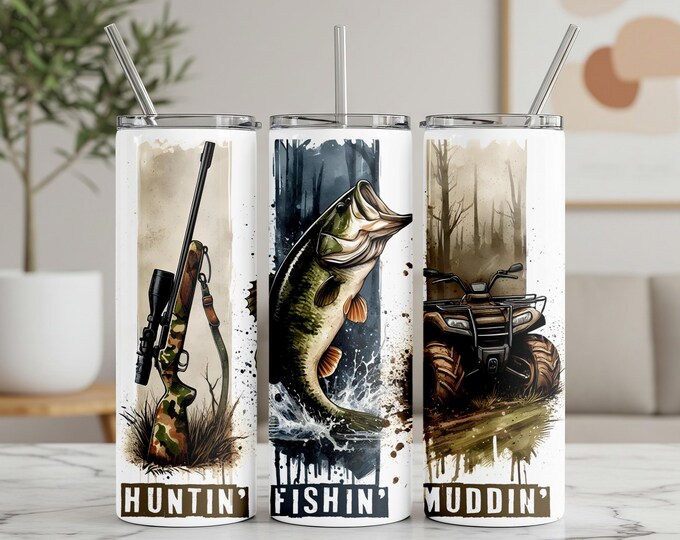 Hunting, Fishing, Mudding, Vertical Design Tumbler