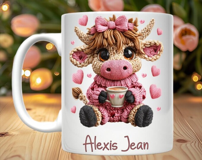 Personalized Highland Cow in Sweater Valentine Mug